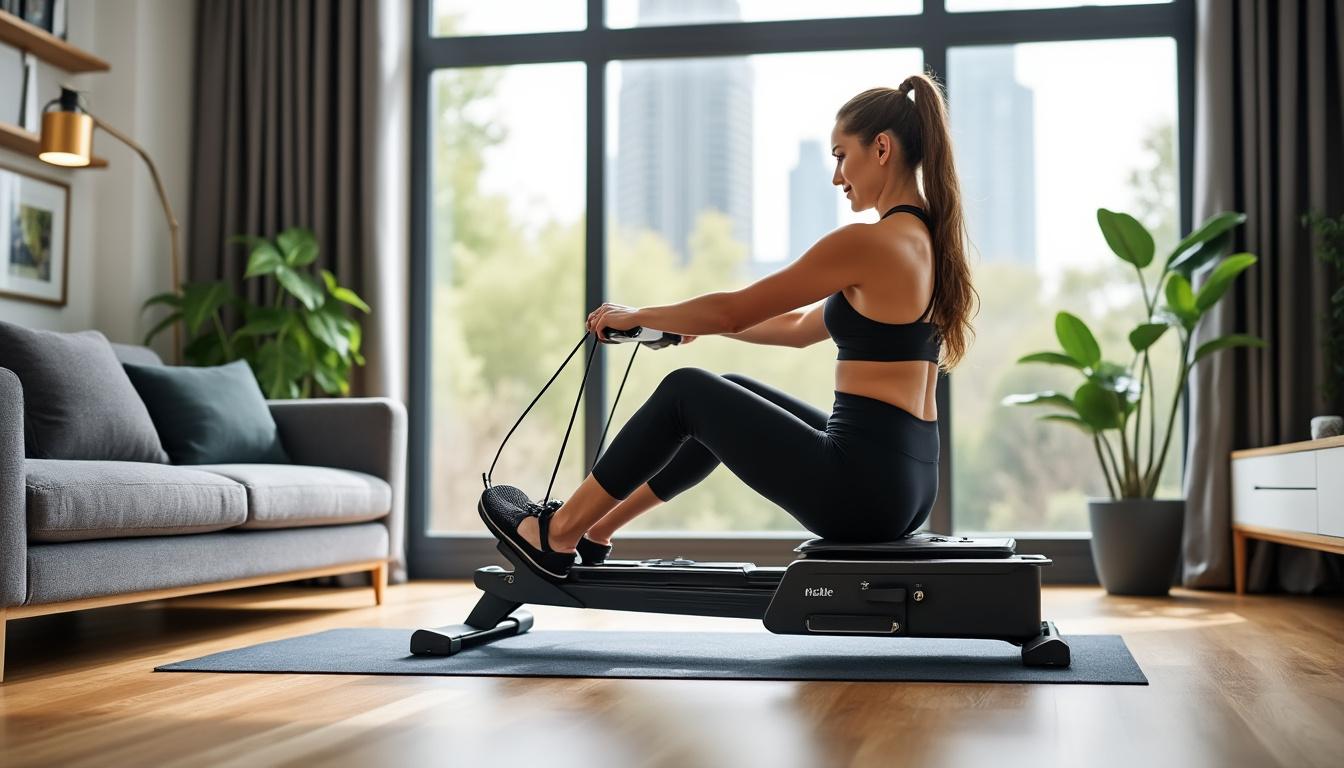 découvrez le mini rameur pliable, un appareil compact idéal pour un entraînement complet à domicile, alliant gain de place et efficacité.